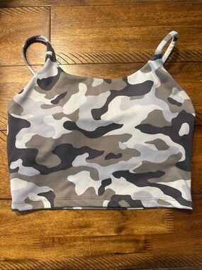 Camo Print Cropped workout Tank Top - Gray & Taupe